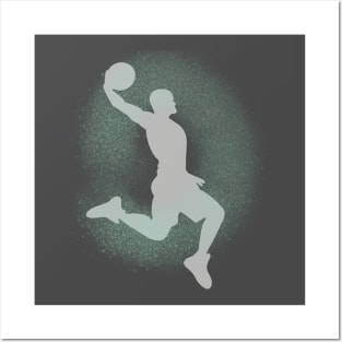 Basketball Player Dunking Sprayed Green Posters and Art